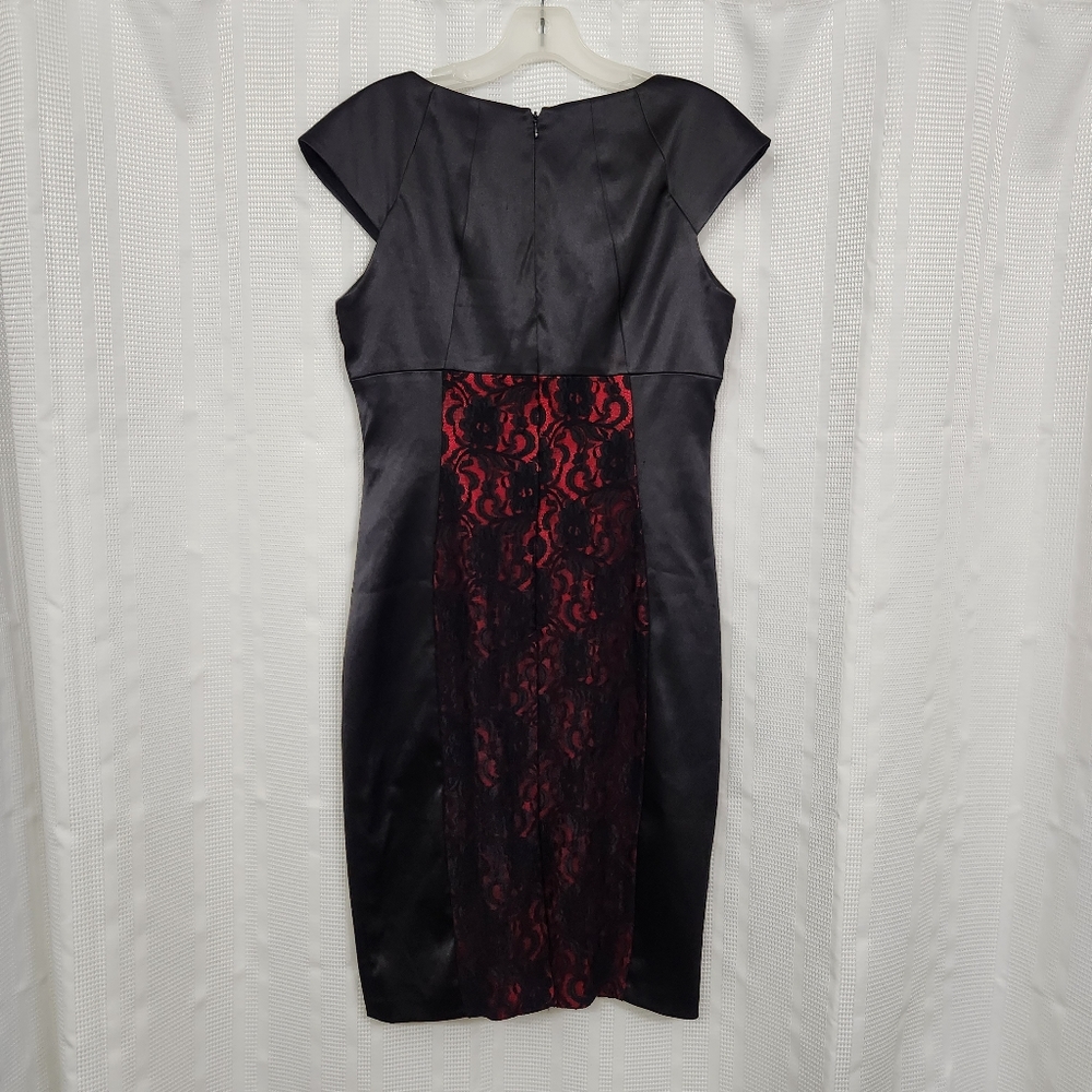 Signature by Sangria Body Hugging Cocktail Dress with Lace Panels, Size: 8 - Picture 3 of 12